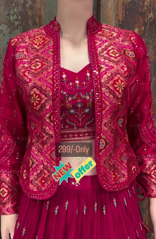 Dark Pink Embroidery Work Choli With Koti