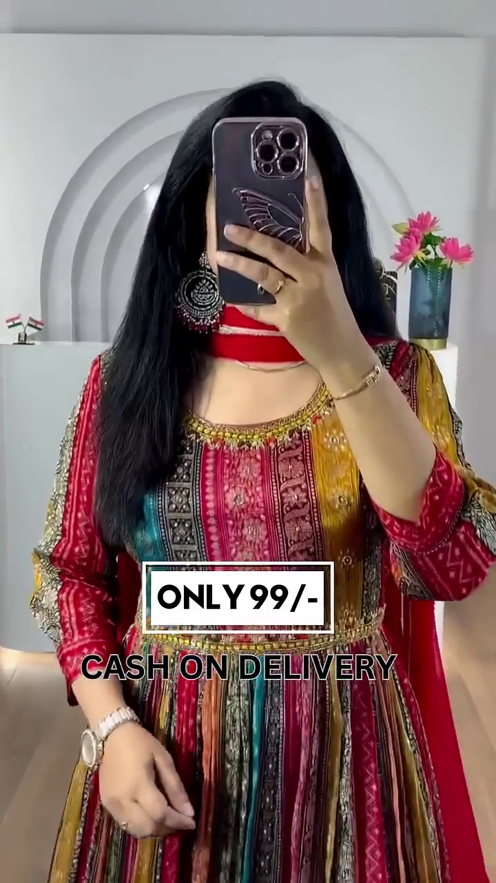 Women’s Digital Multi Color Stylish Floor Length Anarkali Thread Sequence Work Gown with Dupatta