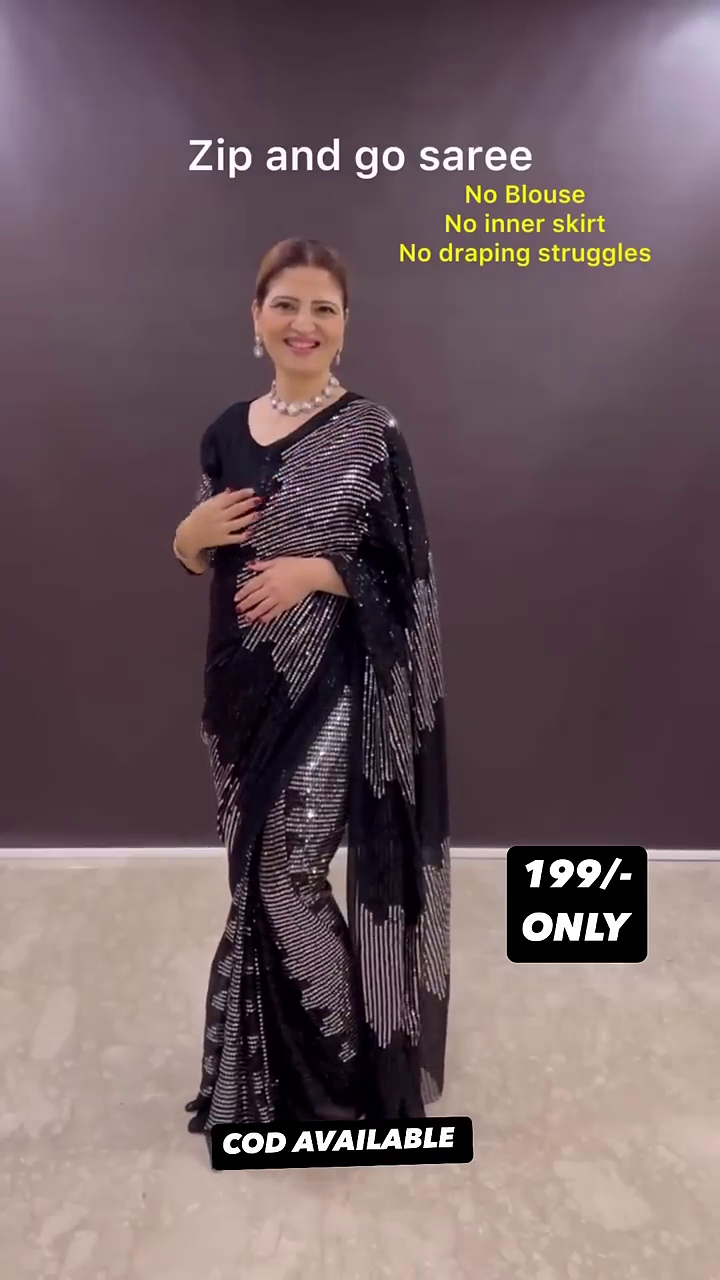 Faux georgette sequin saree gown with heavy handwork