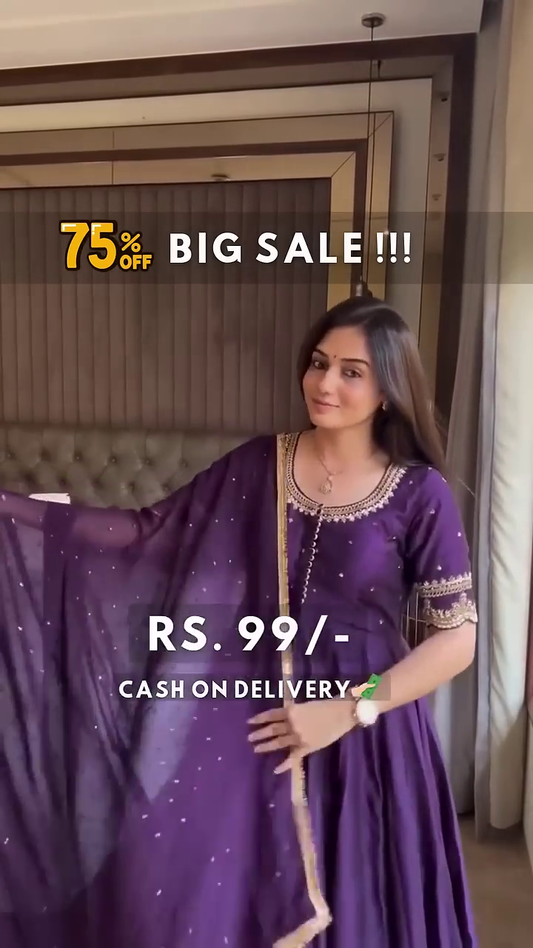 PURPLE COLOUR ANARKALI THREE PIECE SUIT