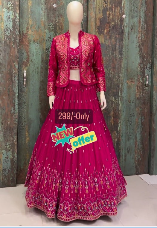 Dark Pink Embroidery Work Choli With Koti