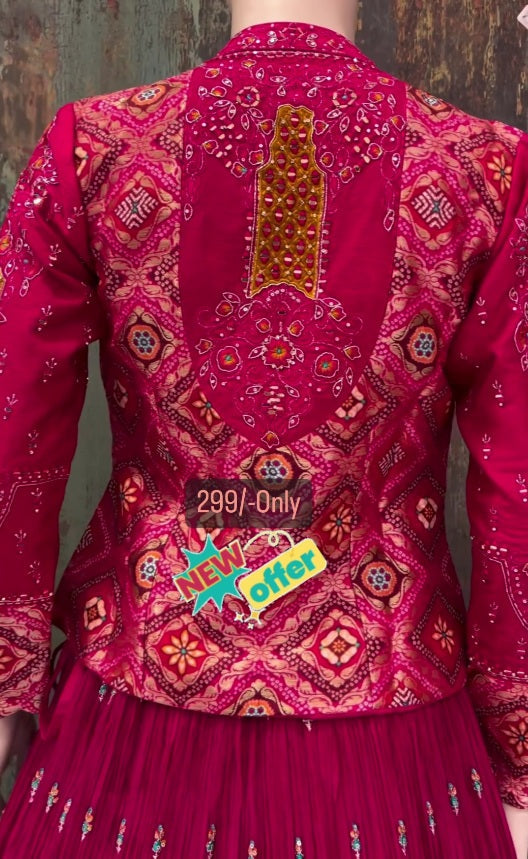 Dark Pink Embroidery Work Choli With Koti