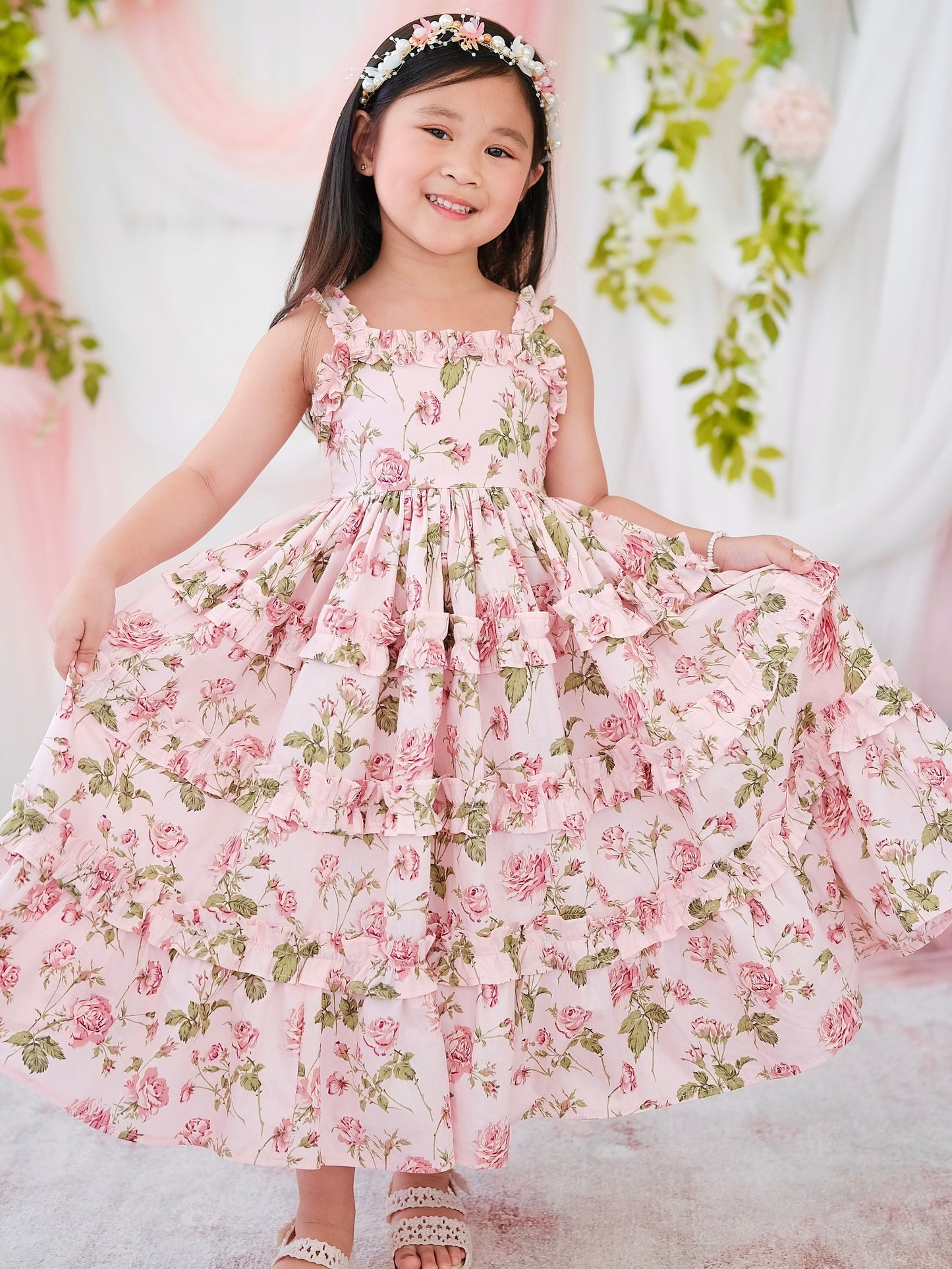 Toddler Girls Allover Flora Rose Print Layered Ruffle Dress