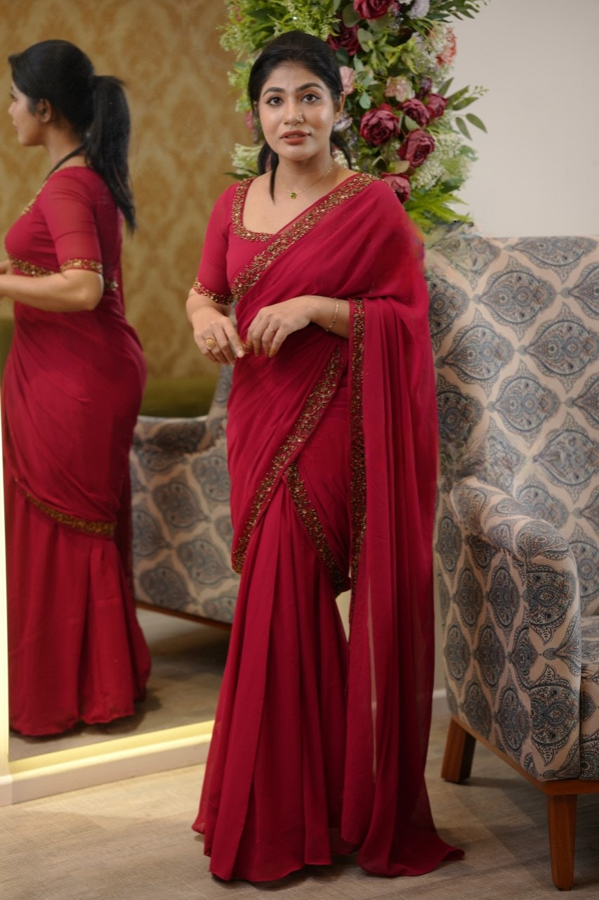Faux georgette saree gown with heavy handwork